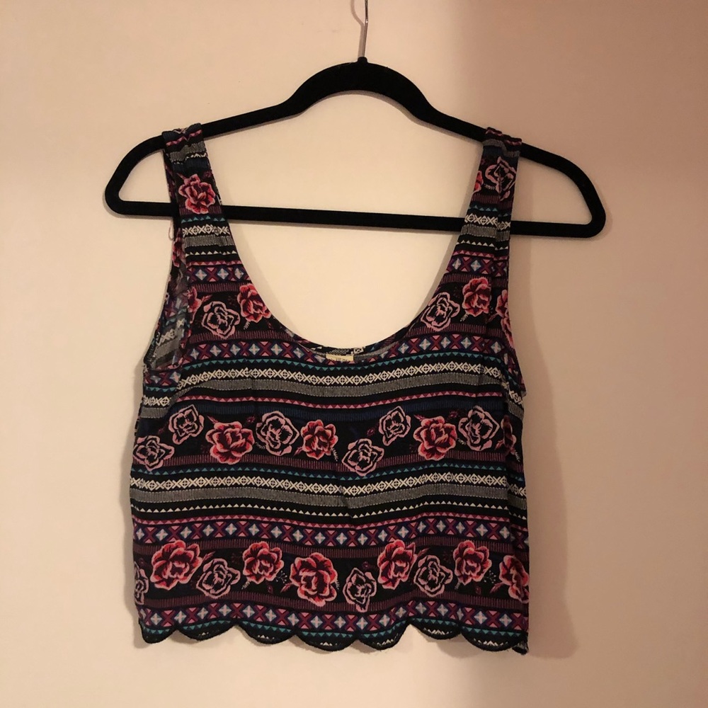LA Hearts pink floral cropped tank